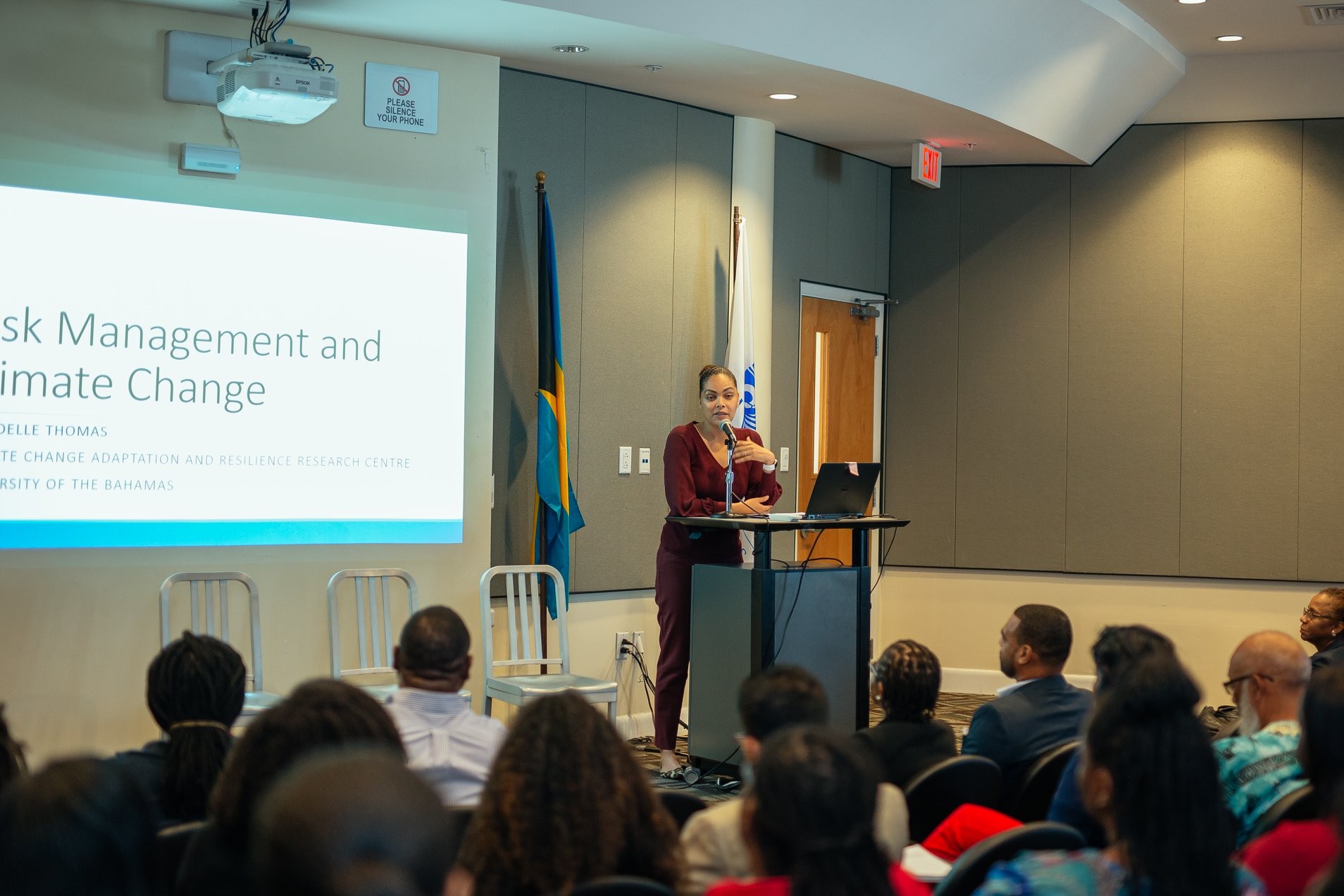 Dr. Adelle Thomas presenting on risk management and climate change 