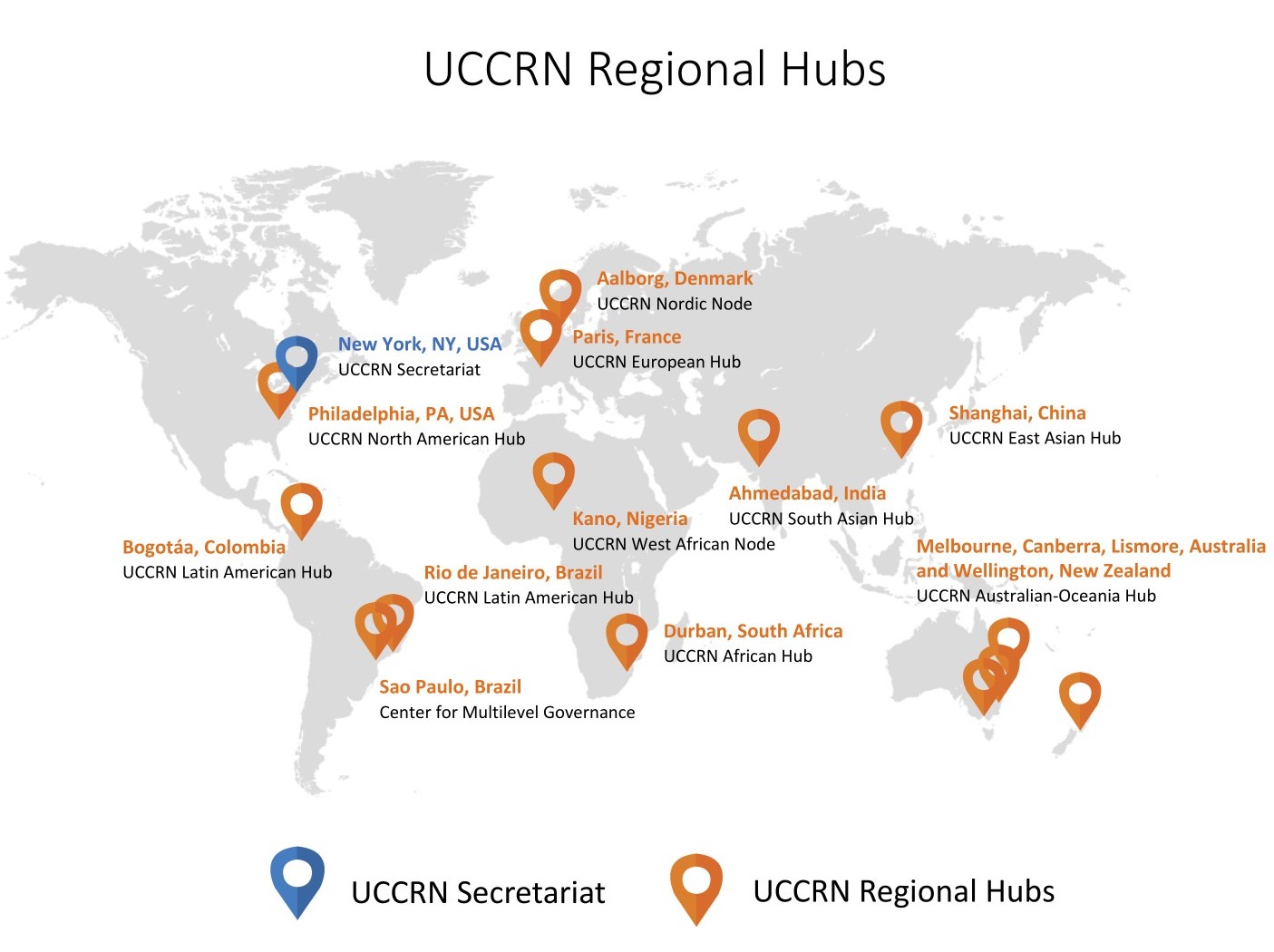 UCCRN Regional Hubs Map