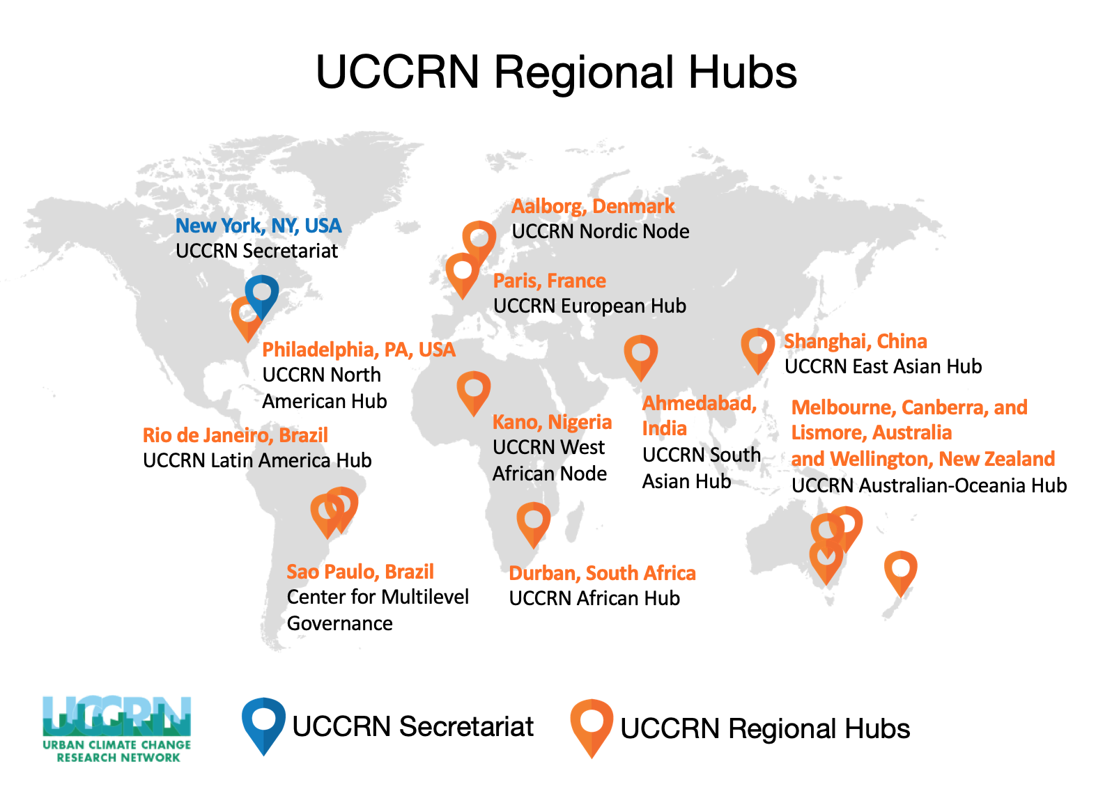 UCCRN Regional Hubs Map of UCCRN Regional Hubs