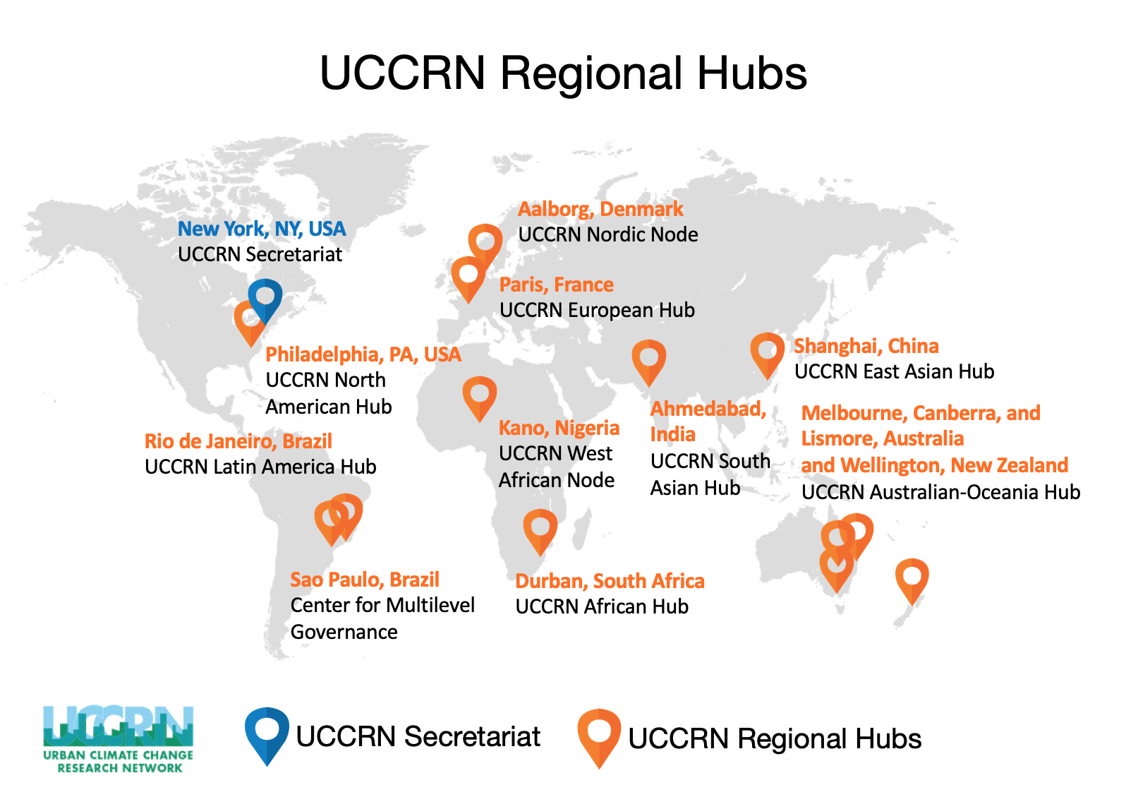 Map of UCCRN Regional Hubs