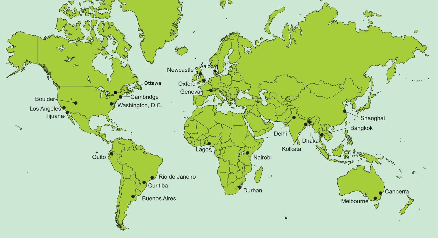 Map of UCCRN ARC3.2 Steering Group locations