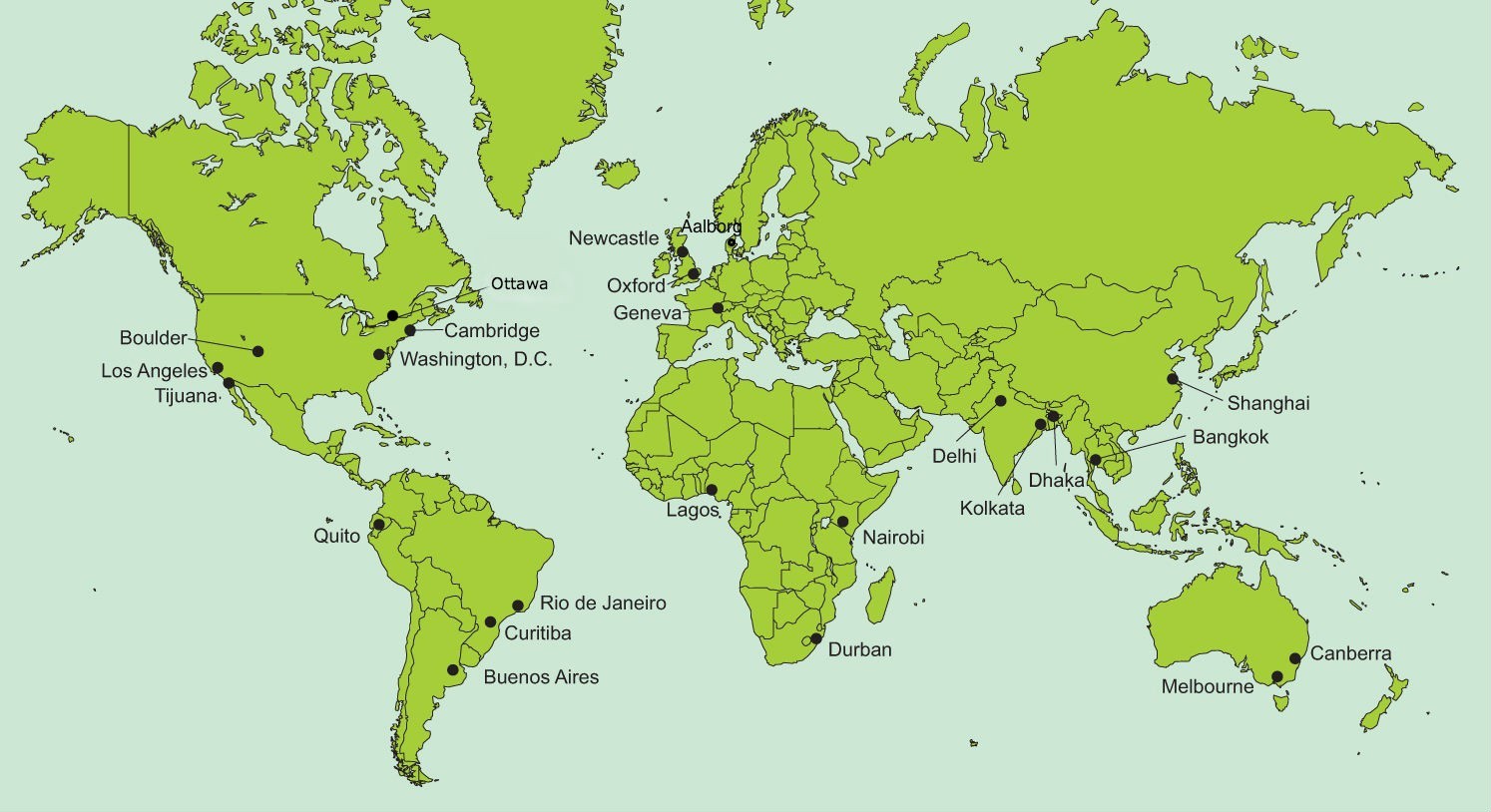 Map of UCCRN ARC3.2 Steering Group locations