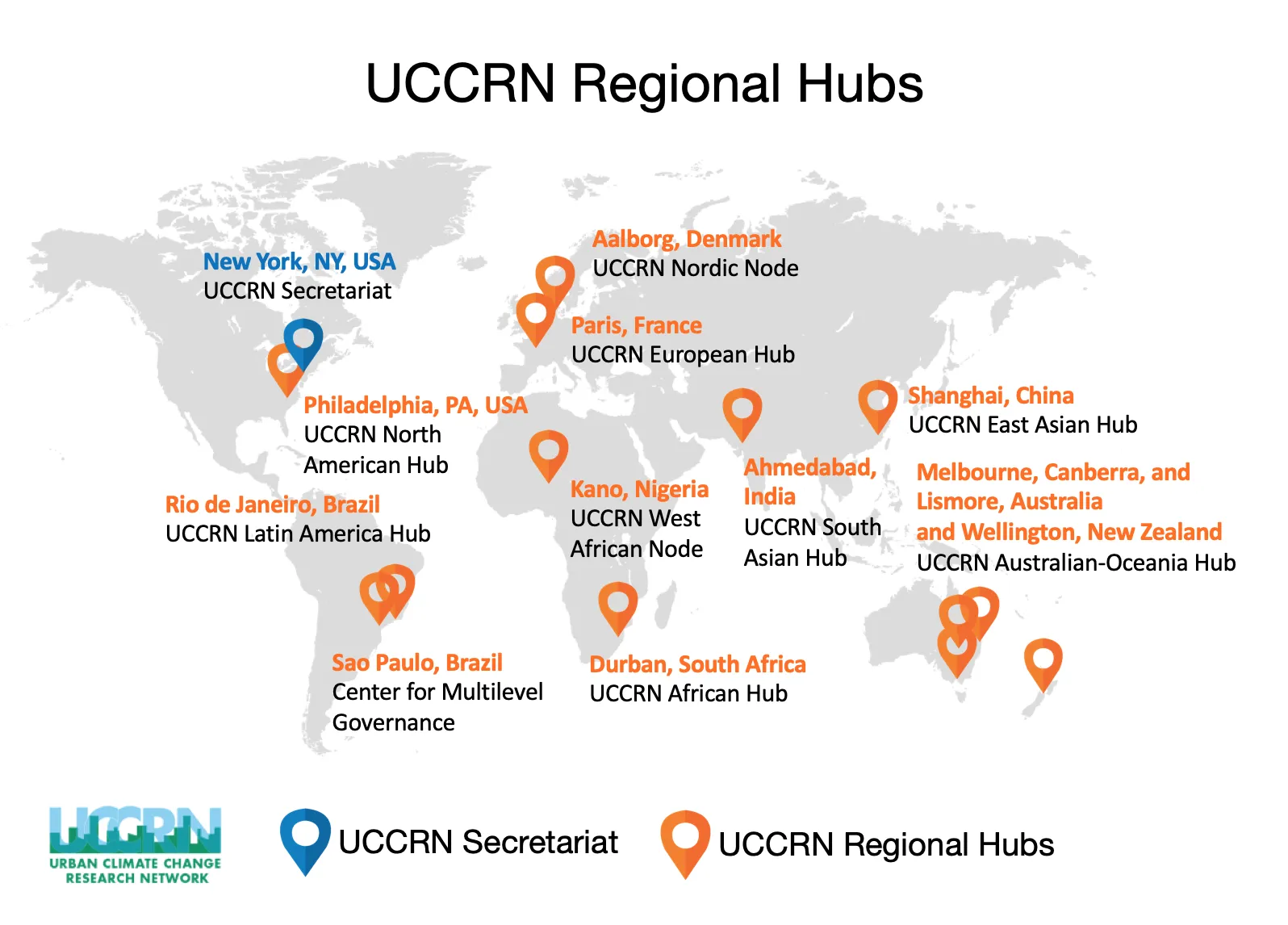 Map of UCCRN Regional Hubs